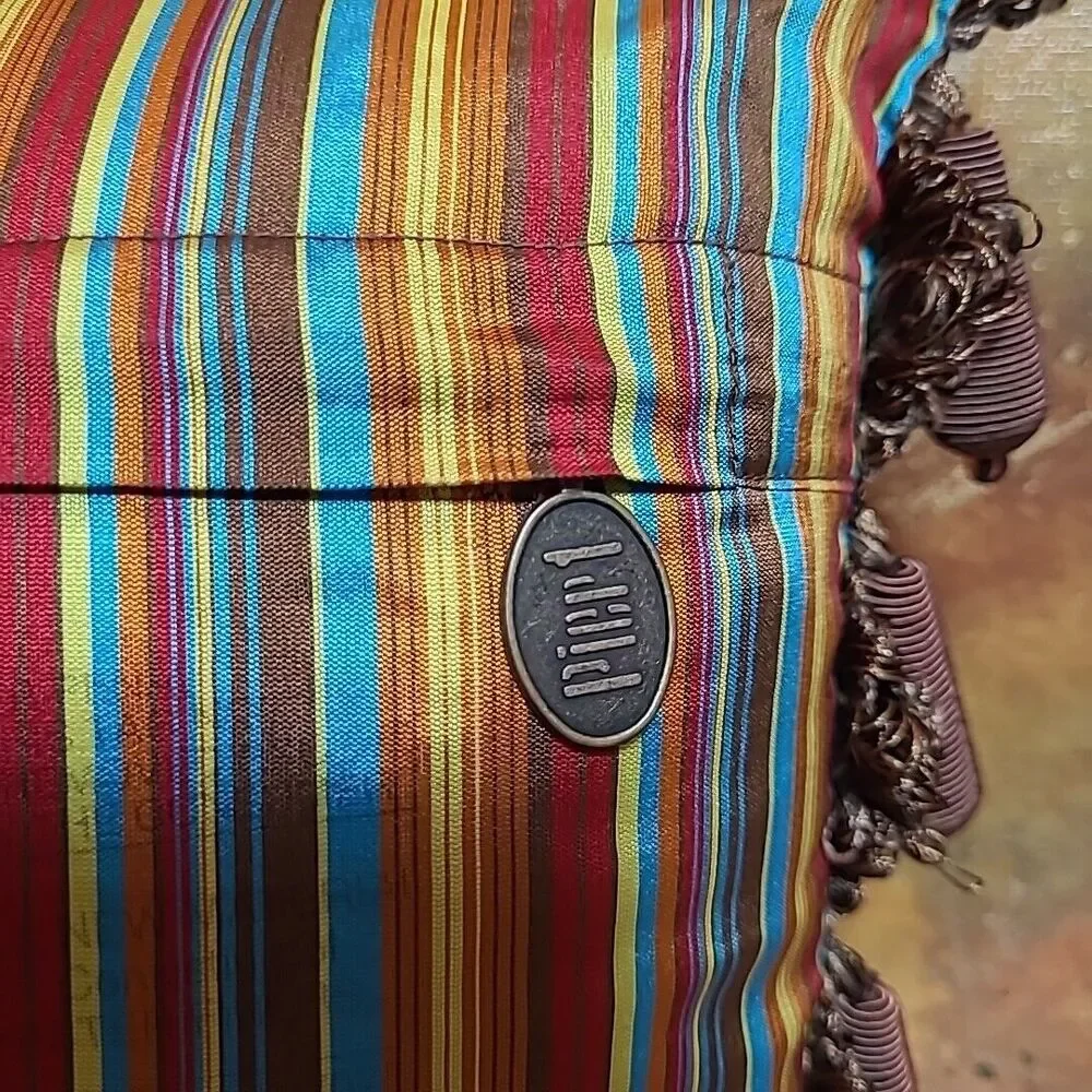 Pier 1 Imports Embroidered Floral Lumbar Pillow Orange Brown Fringe 13x18